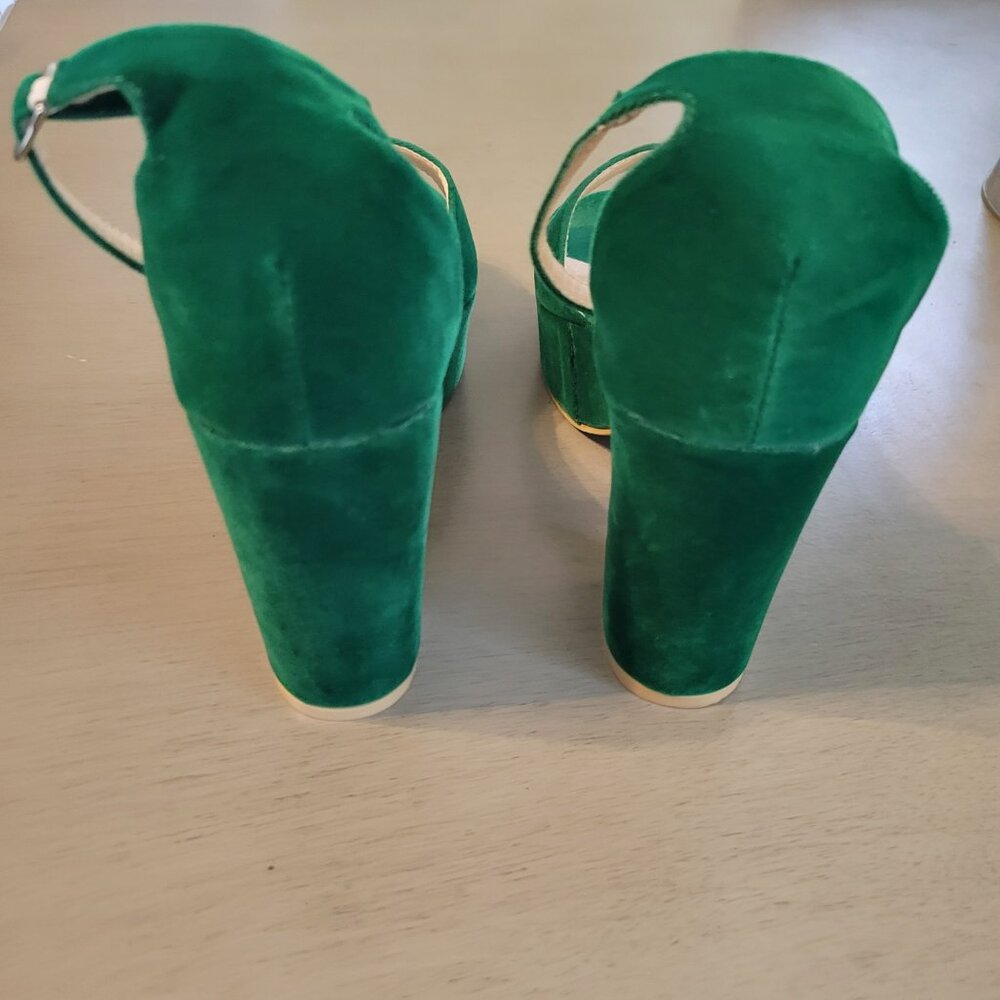 Camssoo Brand, Emerald Green Platform Green Platform Faux Velvet Shoes, Size 42 - Picture 3 of 10
